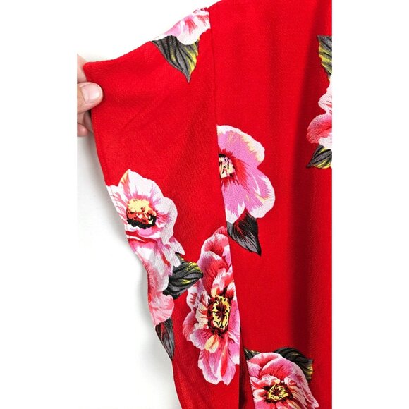 Umgee Womens Red Floral Ruffle Sleeve Wrap Romper Lightweight & Flowy Size XL - Picture 5 of 12